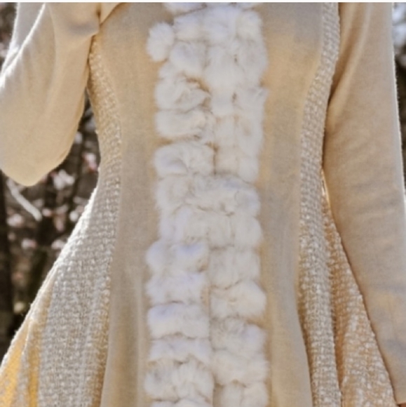 NWT Rabbit Fur Detail Fitted Long Sleeve Cardigan Ivory Cream Large - Picture 3 of 12
